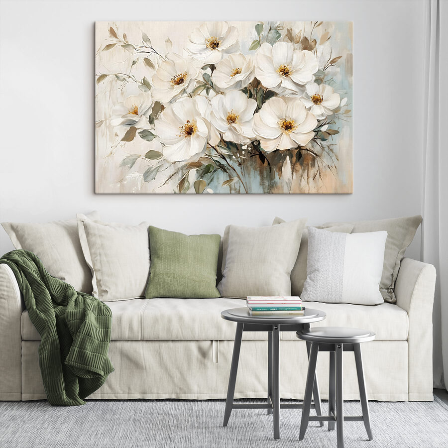 Schilderij van witte bloemen Schilderij van witte bloemen