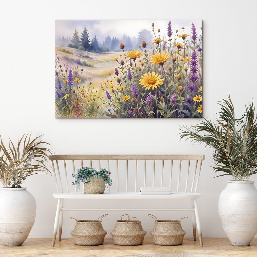 Veld met bloemen en gras