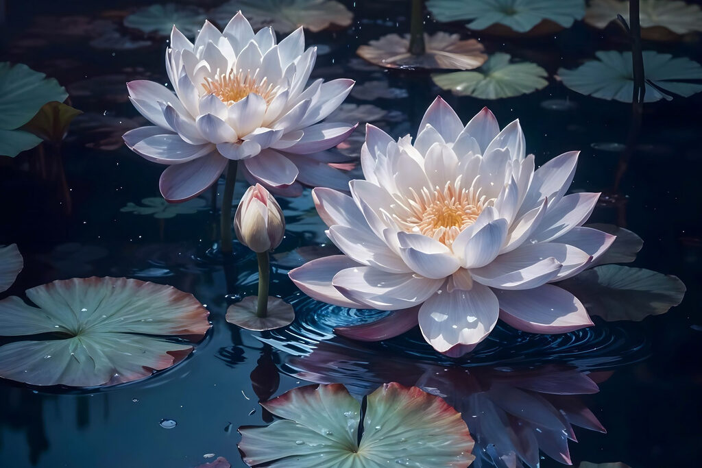 Group of white flowers in a pond Group of white flowers in a pond