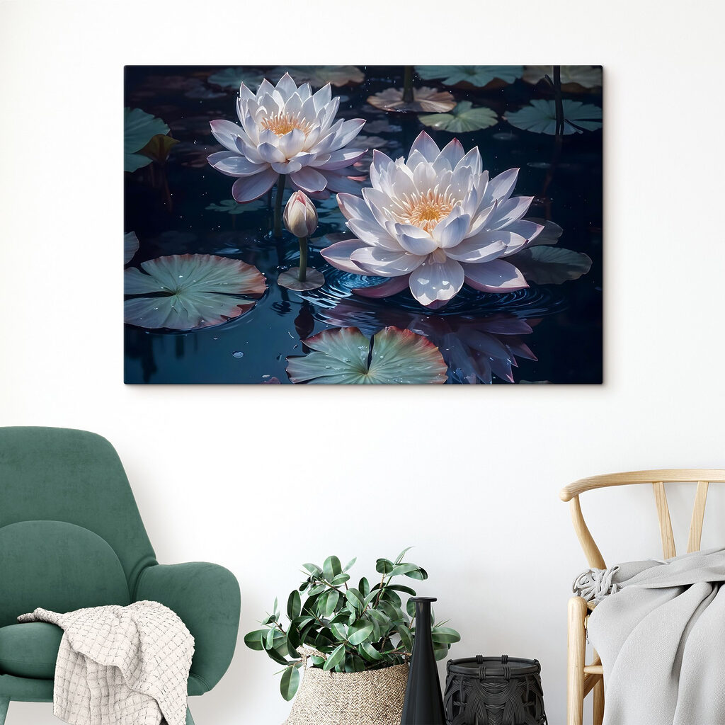 Group of white flowers in a pond Group of white flowers in a pond