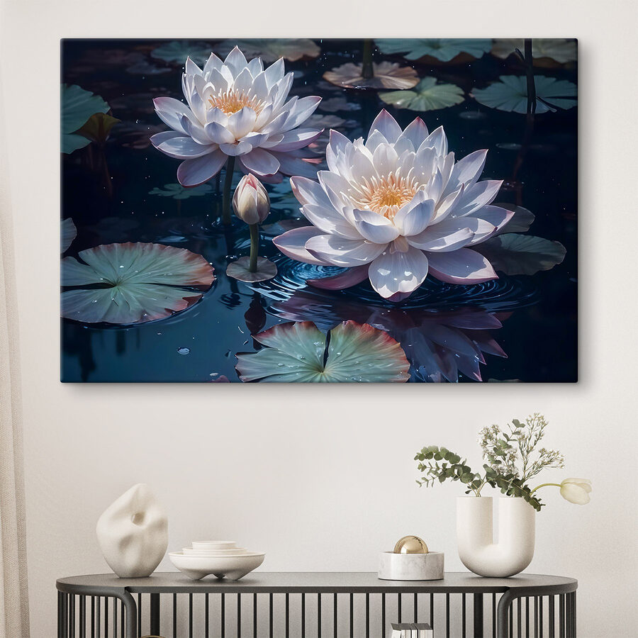 Groep witte bloemen in een vijver