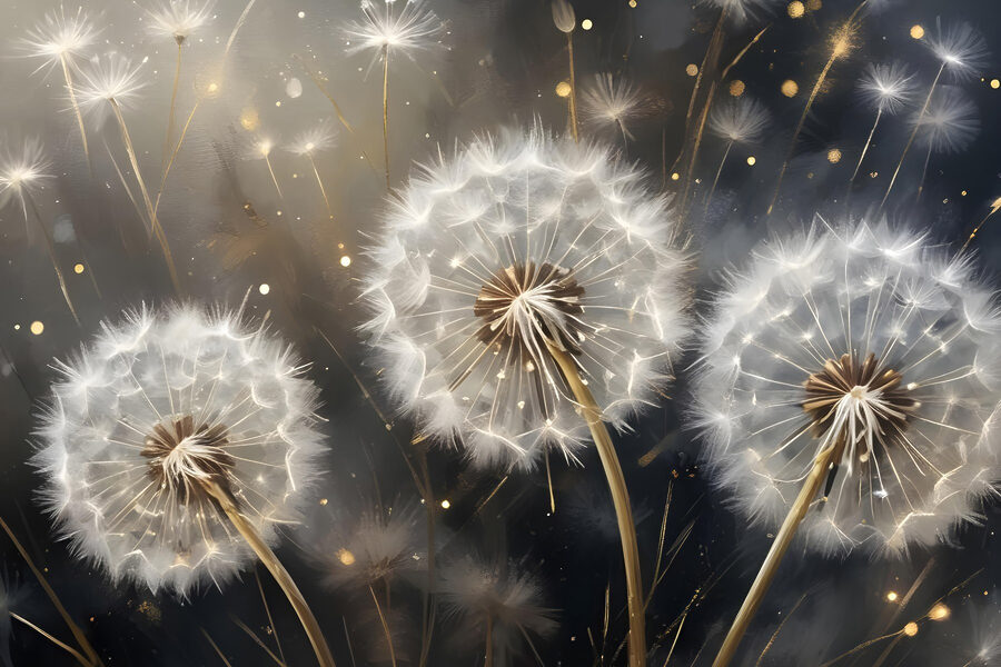 Delicate paardenbloemen in zacht licht