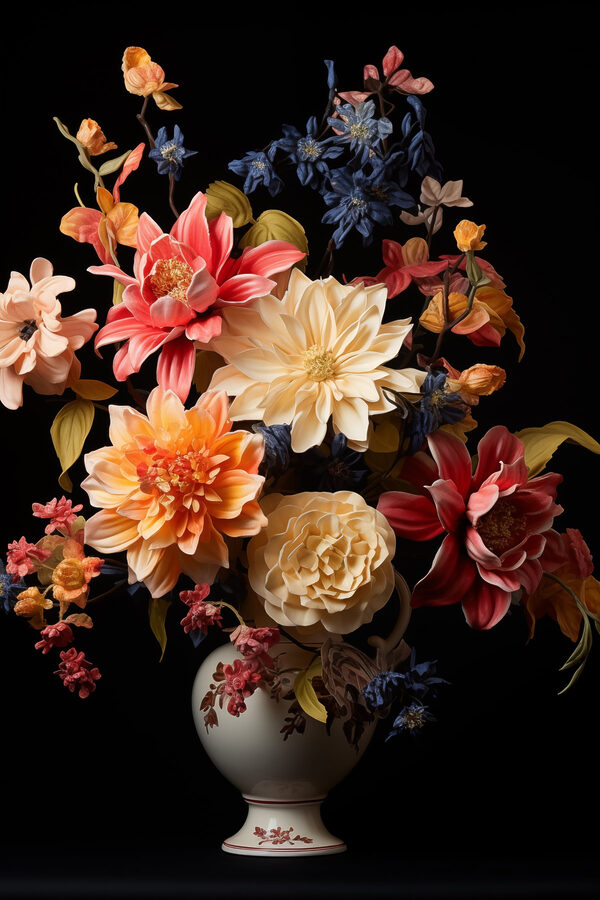 Vaas met bloemen op zwarte achtergrond Vaas met bloemen op zwarte achtergrond