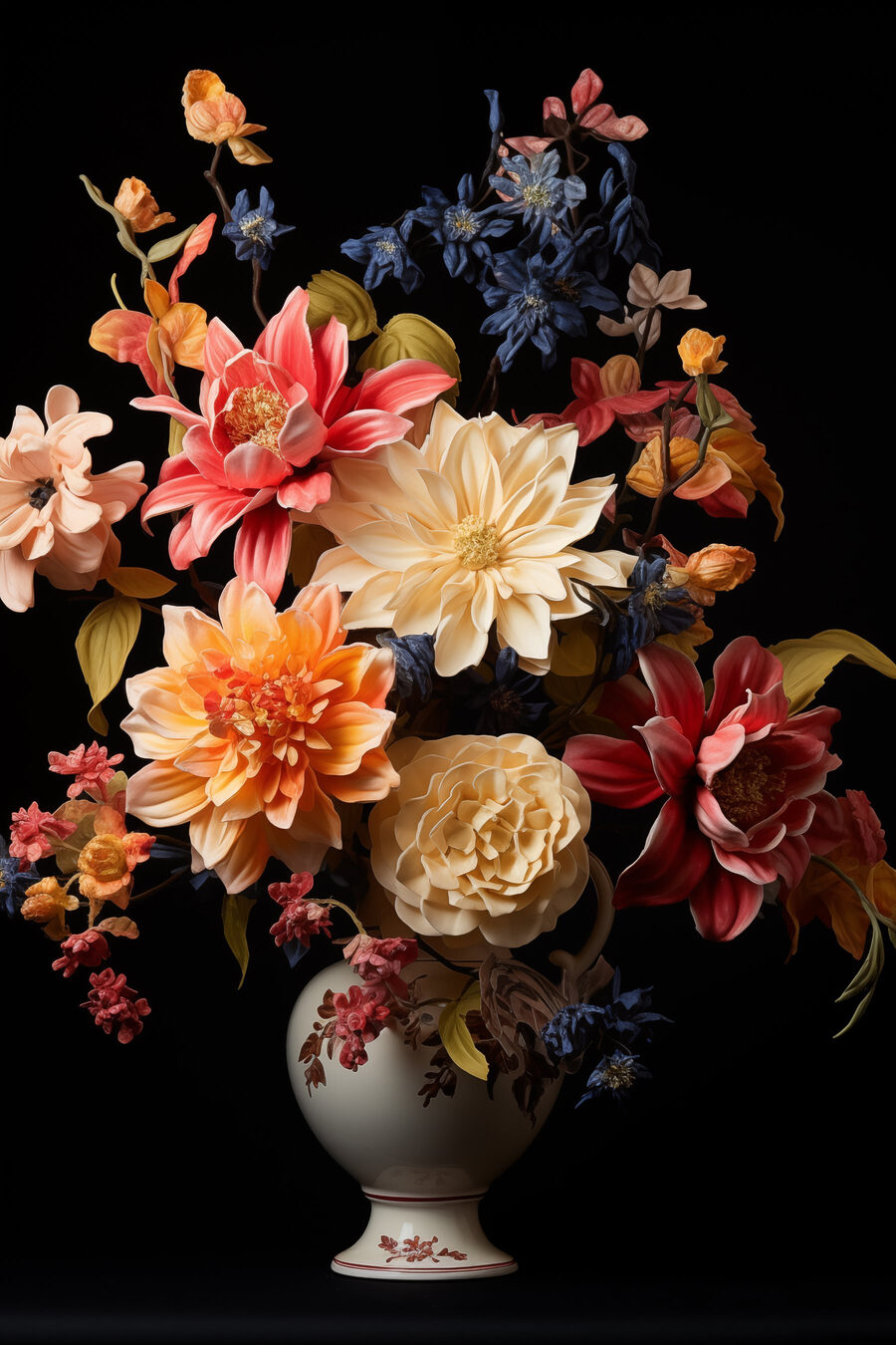 Vaas met bloemen op zwarte achtergrond Vaas met bloemen op zwarte achtergrond