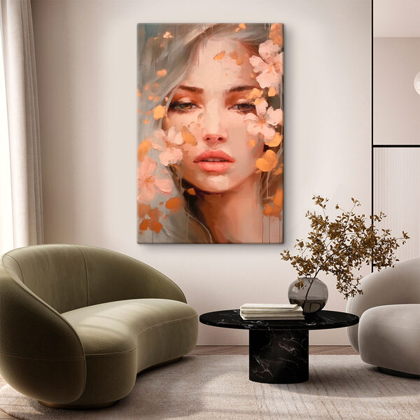 Vrouw met bloemen rond haar gezicht Vrouw met bloemen rond haar gezicht