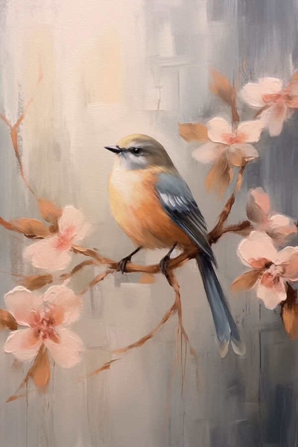 Vogel op een tak met bloemen Vogel op een tak met bloemen