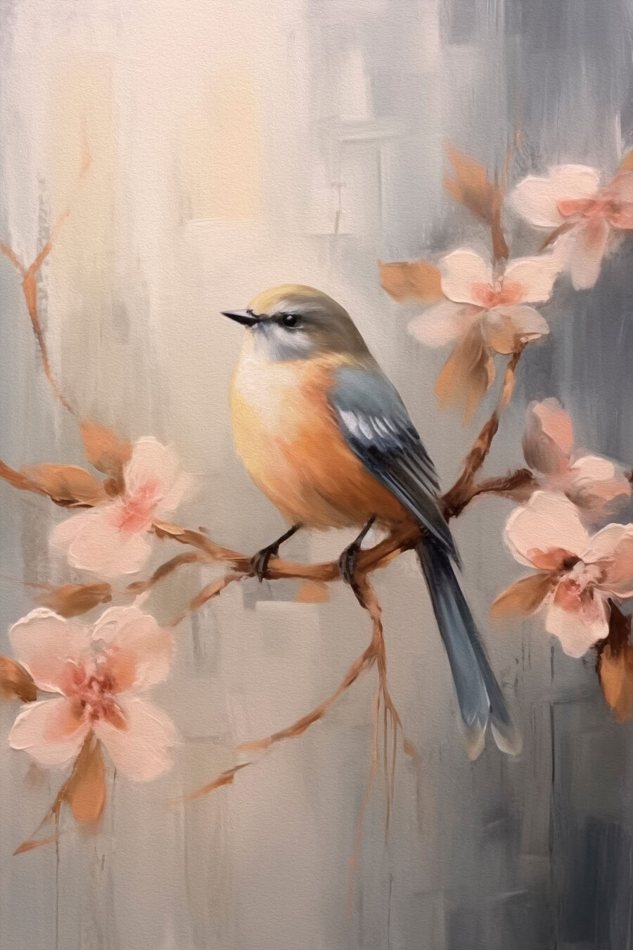 Vogel op een tak met bloemen