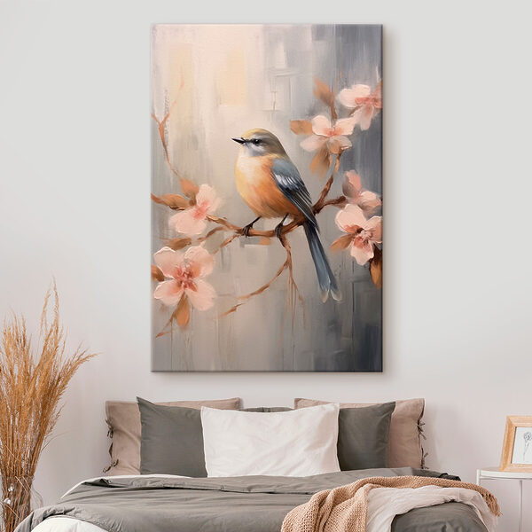 Vogel op een tak met bloemen Vogel op een tak met bloemen