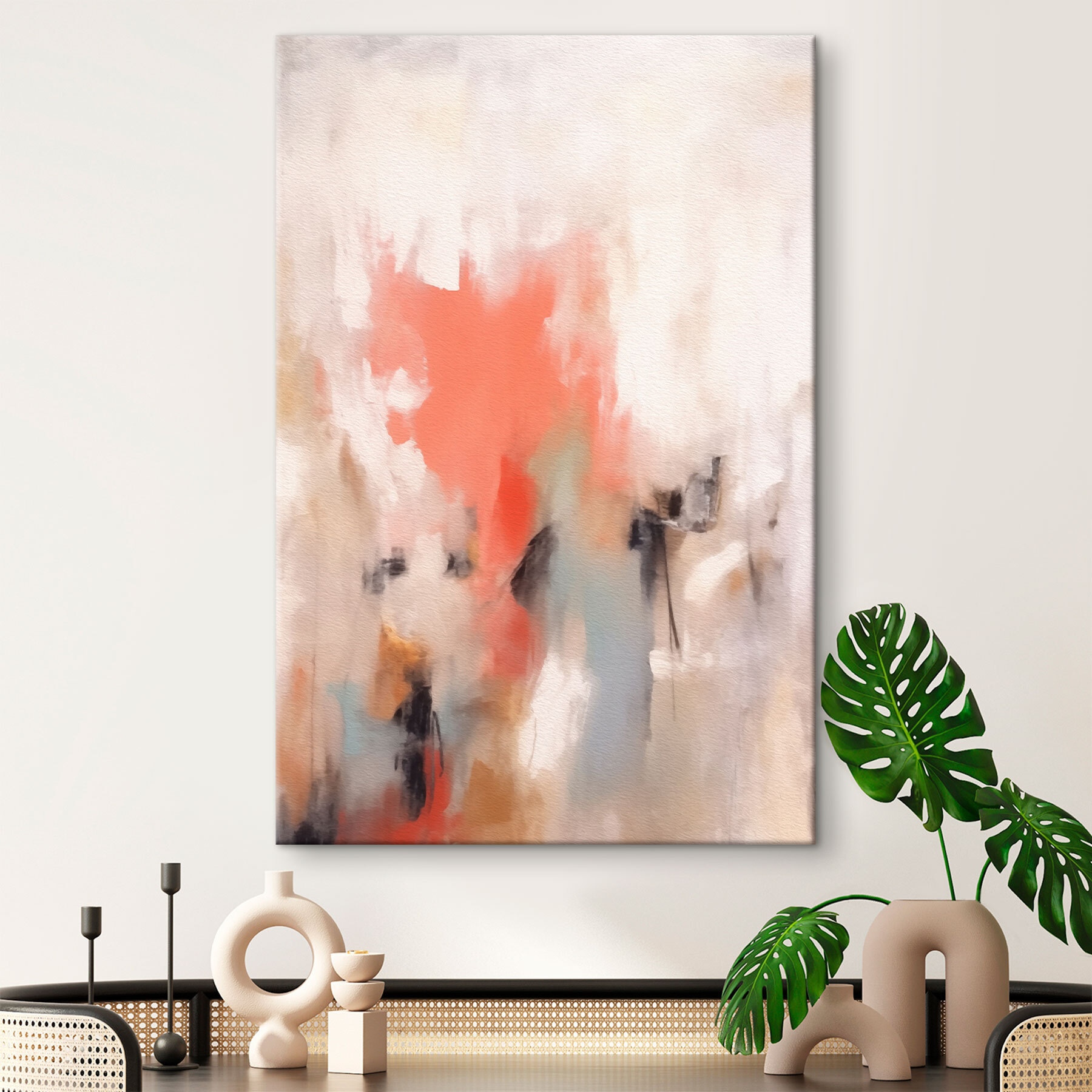 Painting of a person with a pink and grey background