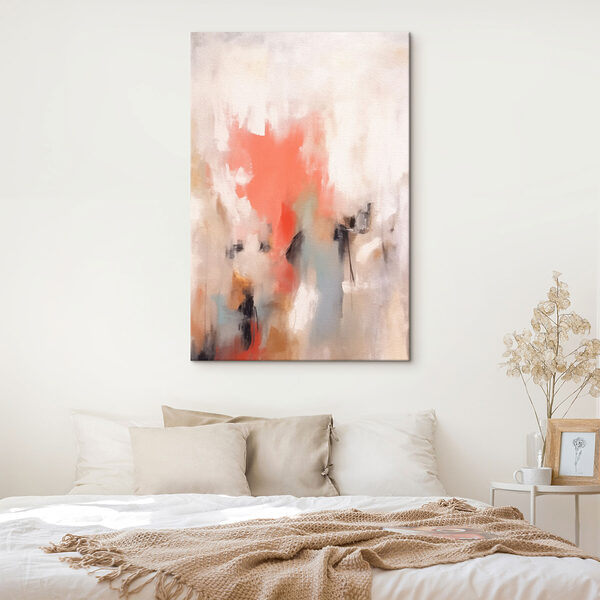 Schilderij van een persoon met een roze en grijze achtergrond Schilderij van een persoon met een roze en grijze achtergrond