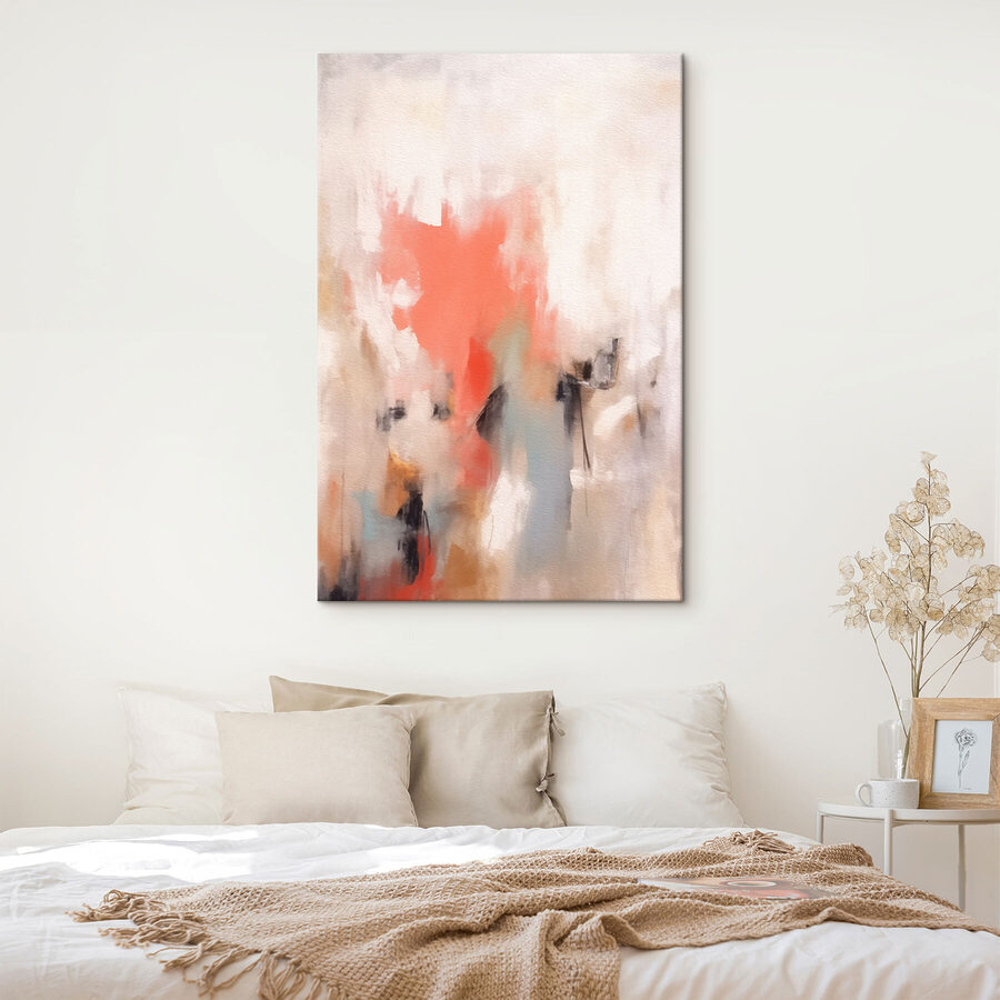 Schilderij van een persoon met een roze en grijze achtergrond
