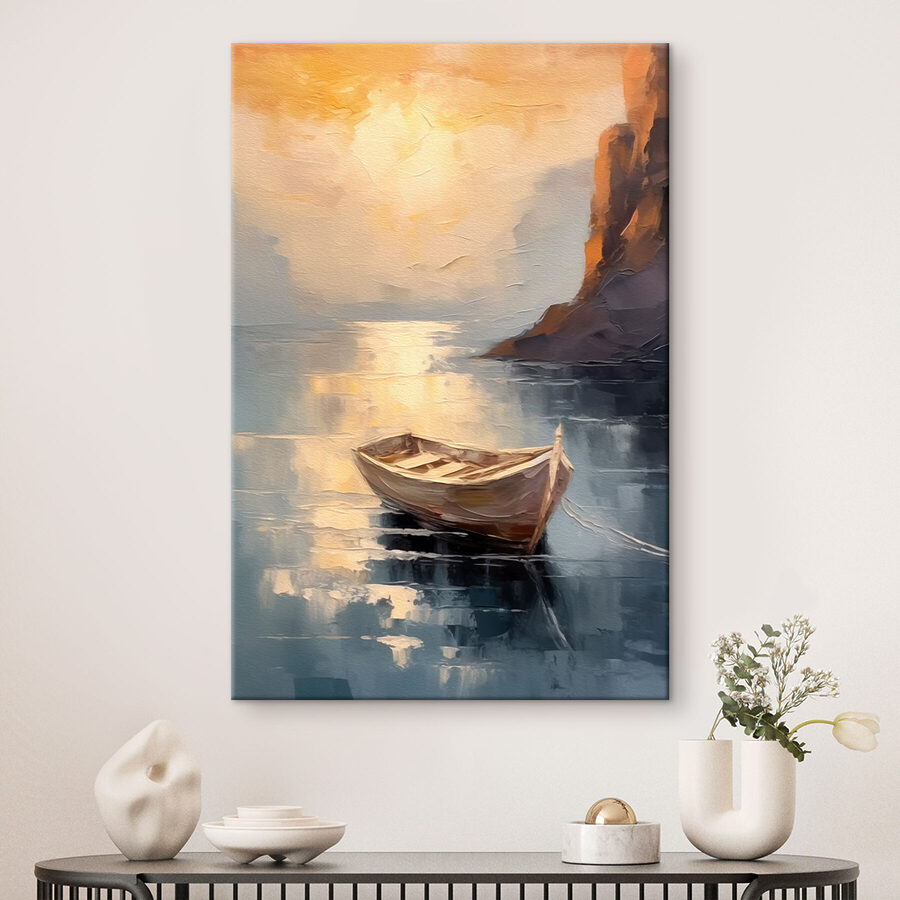 Schilderij van een boot in water