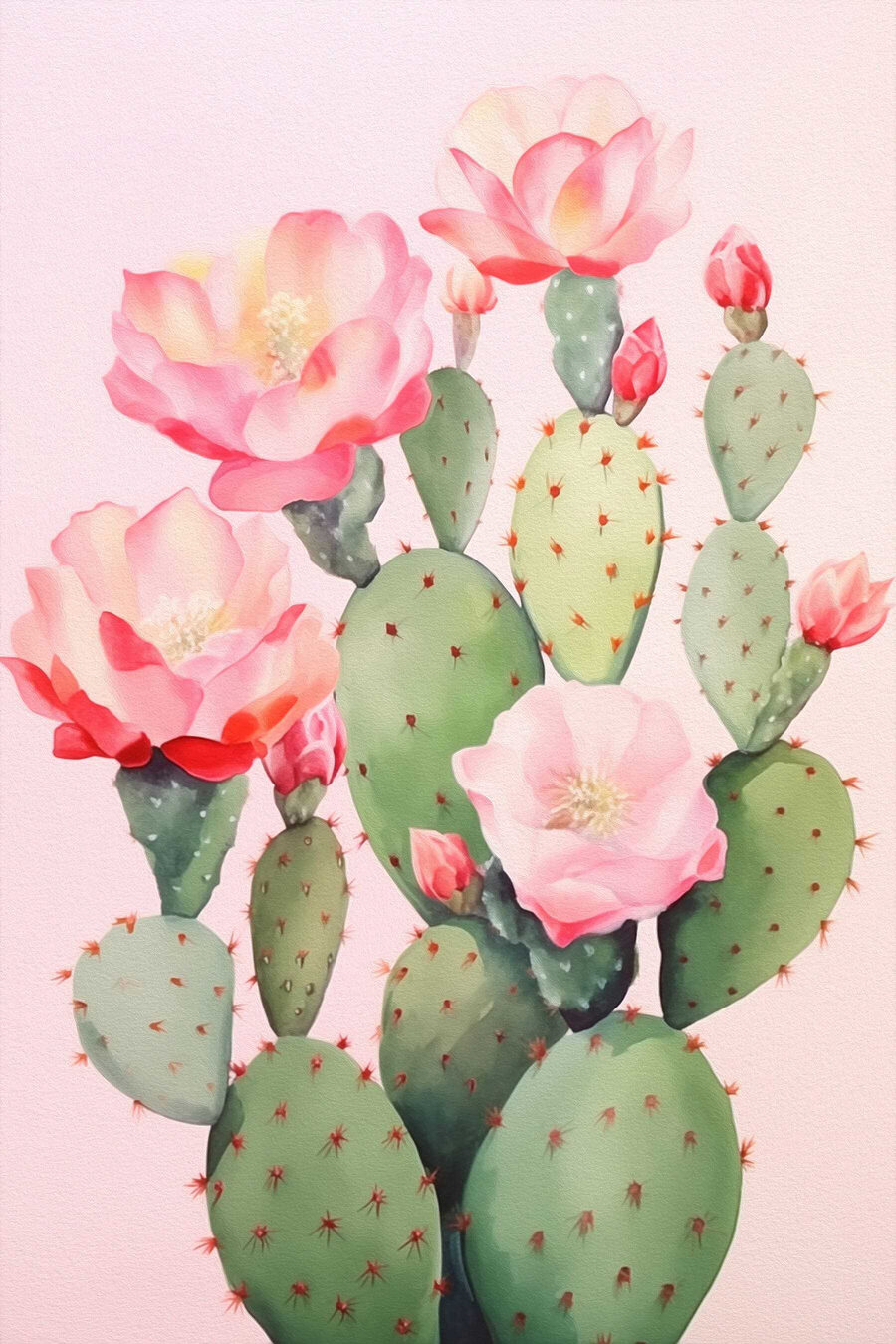 Schilderij van een cactus met bloemen