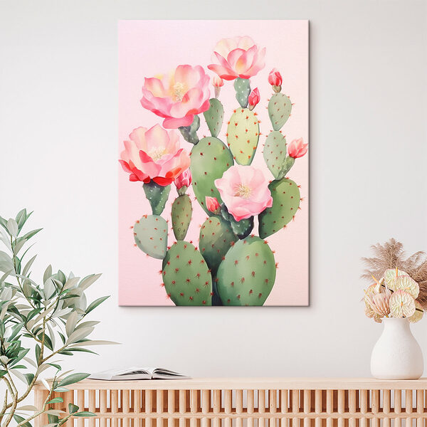 Schilderij van een cactus met bloemen Schilderij van een cactus met bloemen