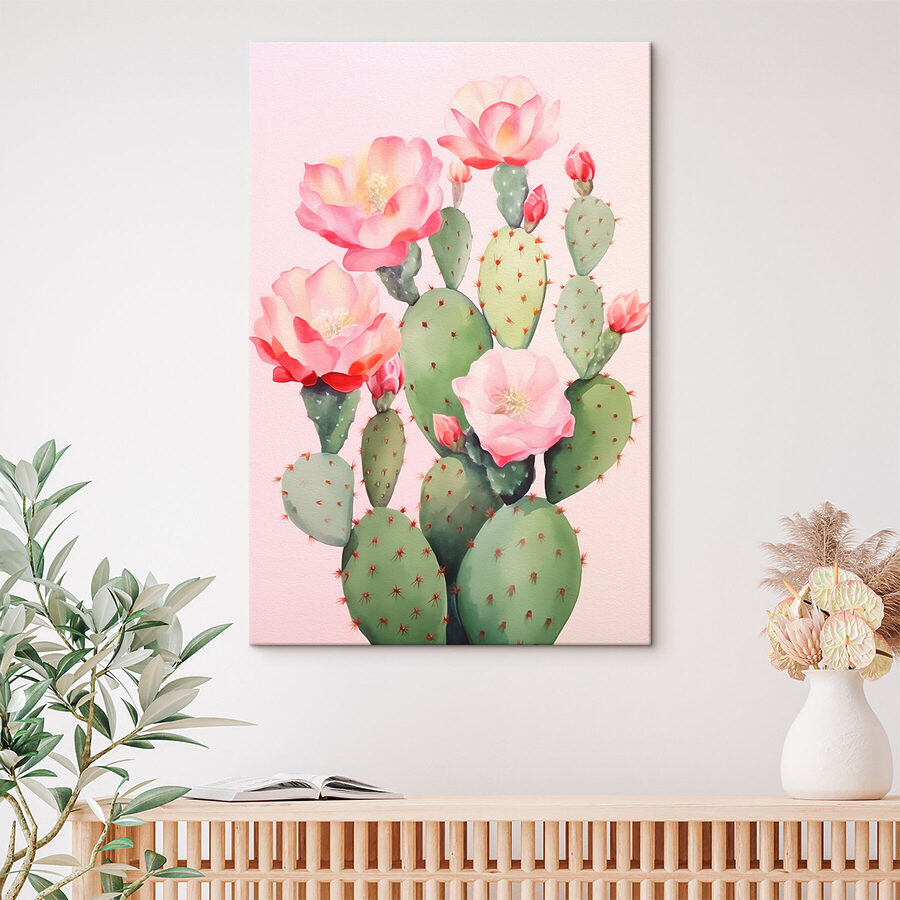 Schilderij van een cactus met bloemen