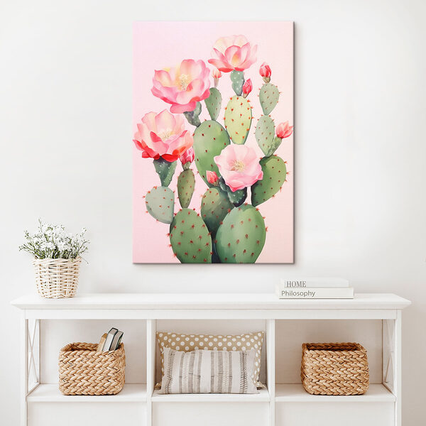 Schilderij van een cactus met bloemen Schilderij van een cactus met bloemen