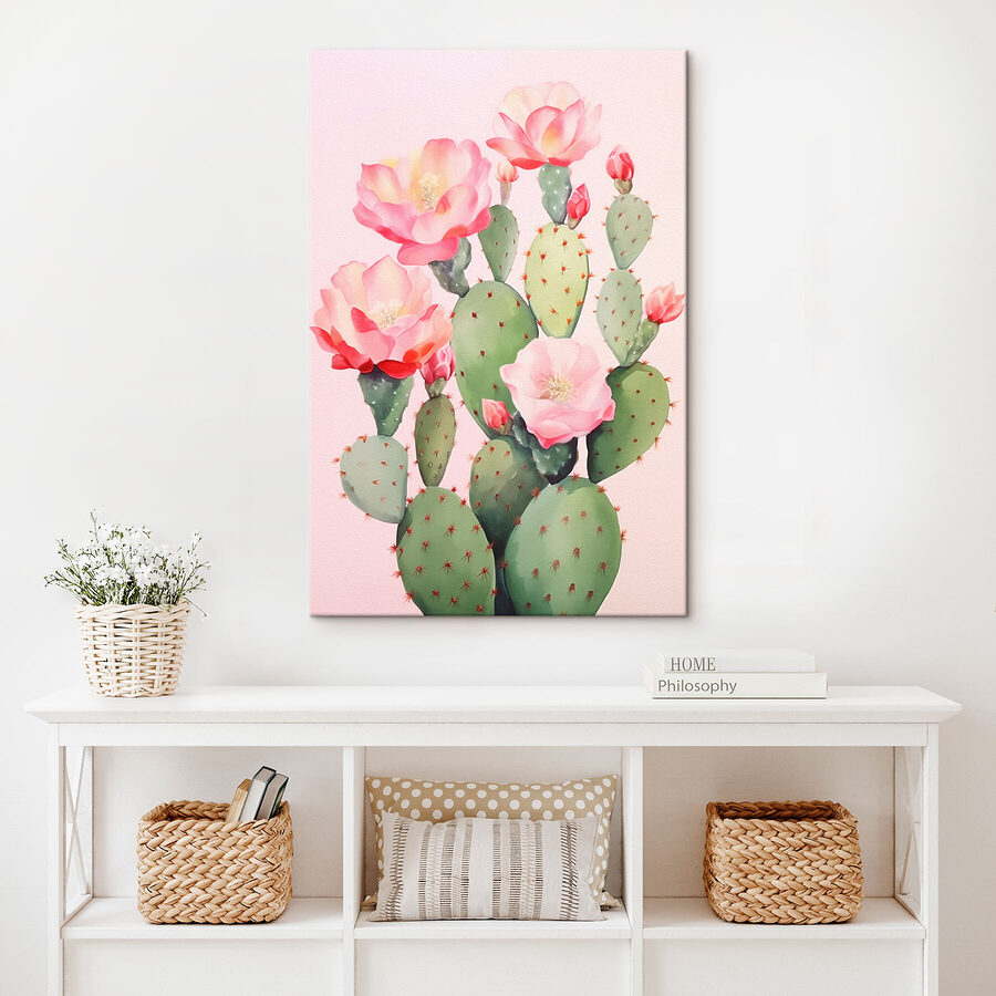 Schilderij van een cactus met bloemen