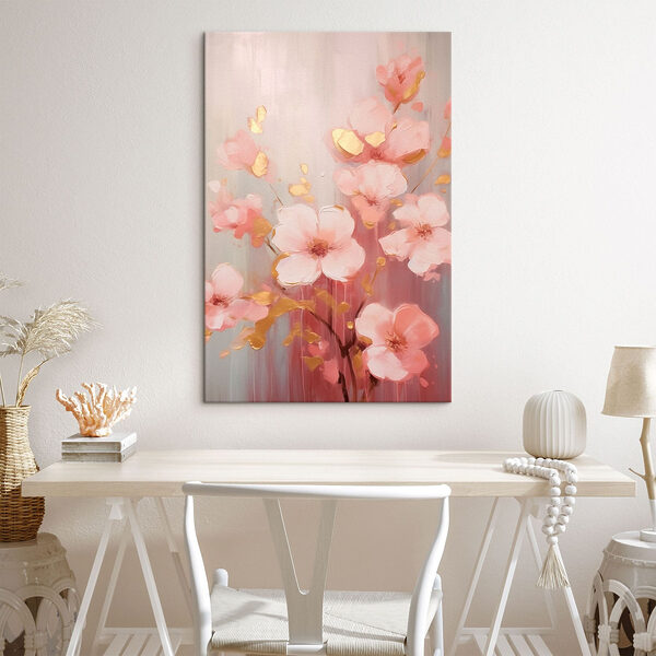 Schilderij van roze bloemen Schilderij van roze bloemen