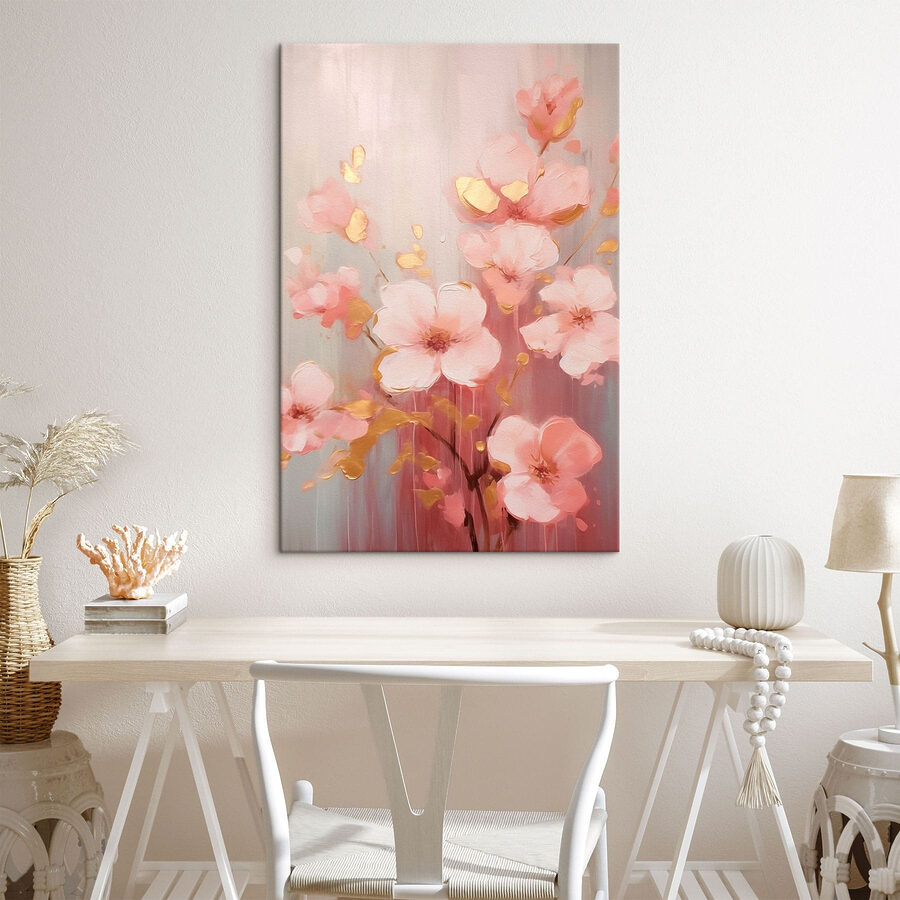 Schilderij van roze bloemen