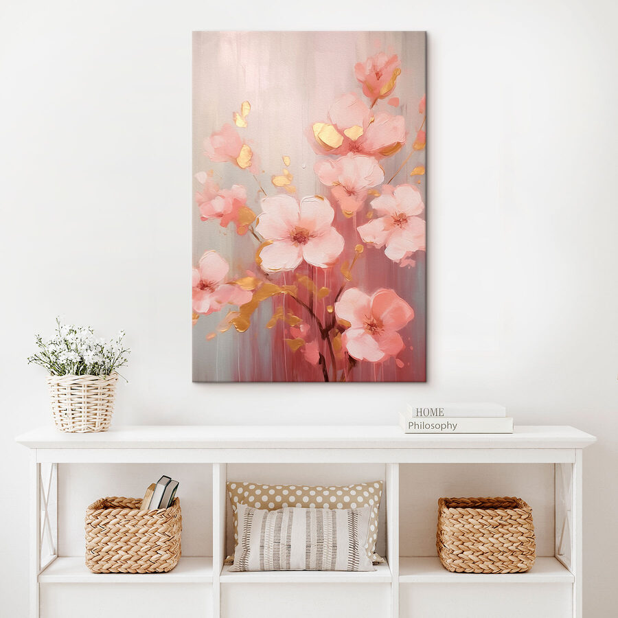 Schilderij van roze bloemen