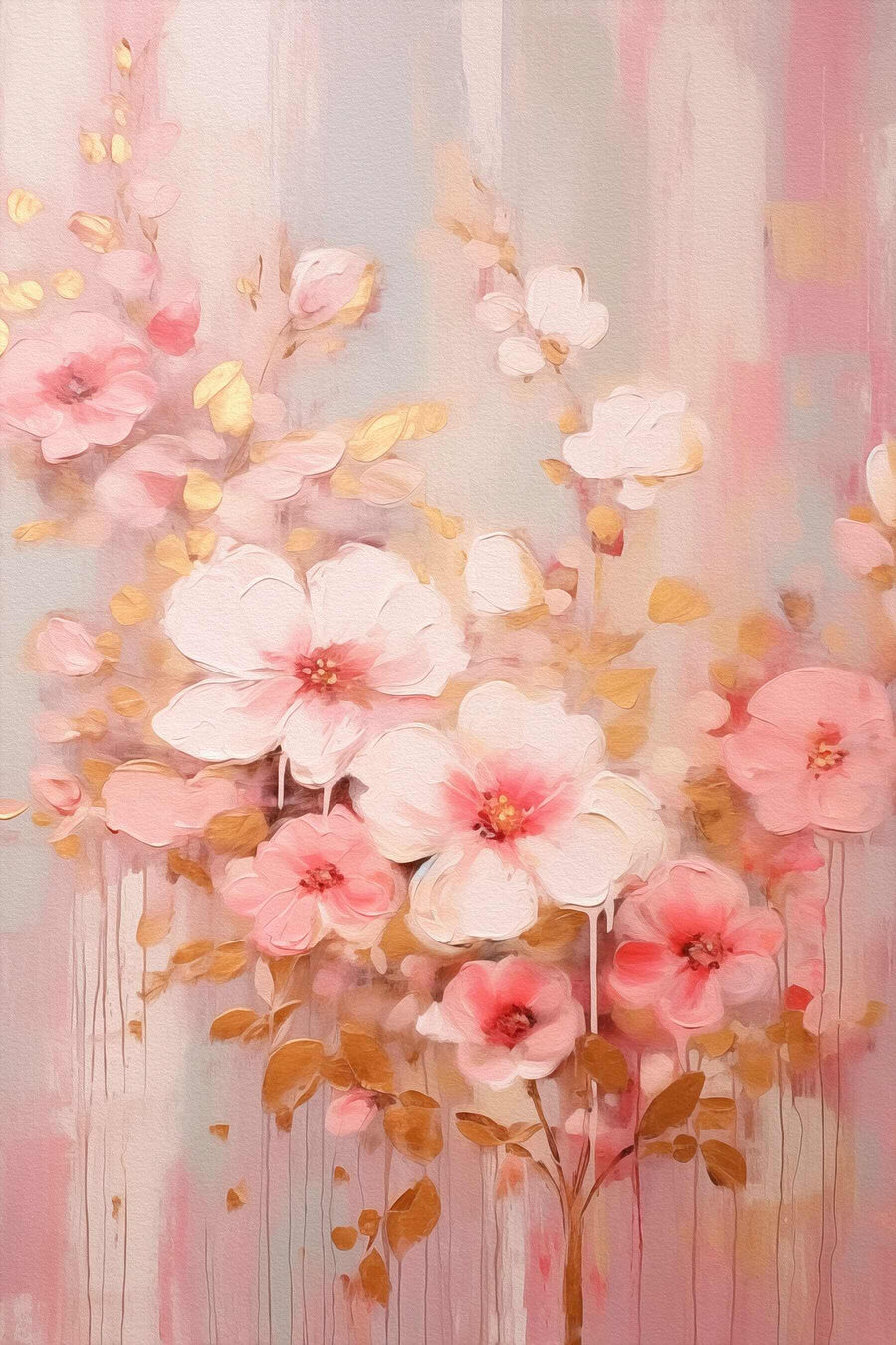 Schilderij van roze bloemen