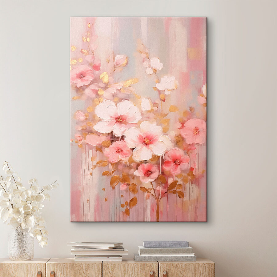 Schilderij van roze bloemen