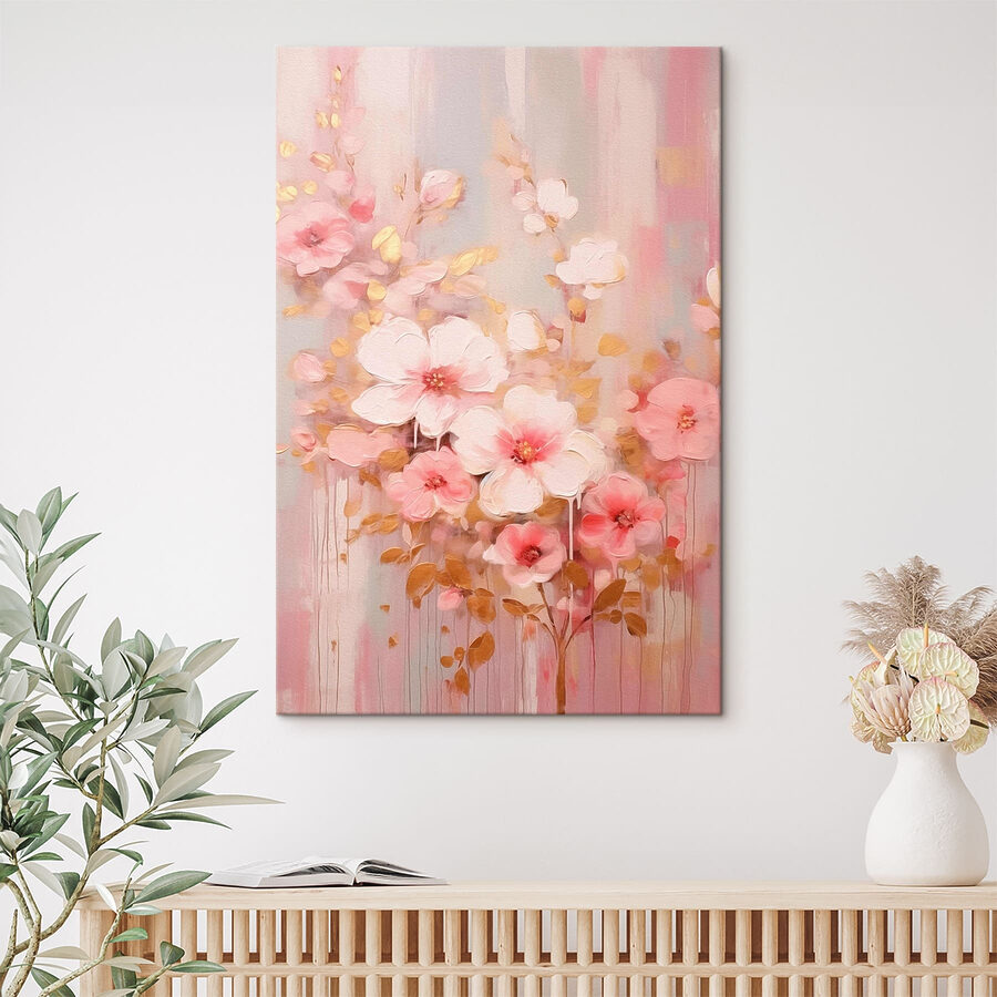 Schilderij van roze bloemen