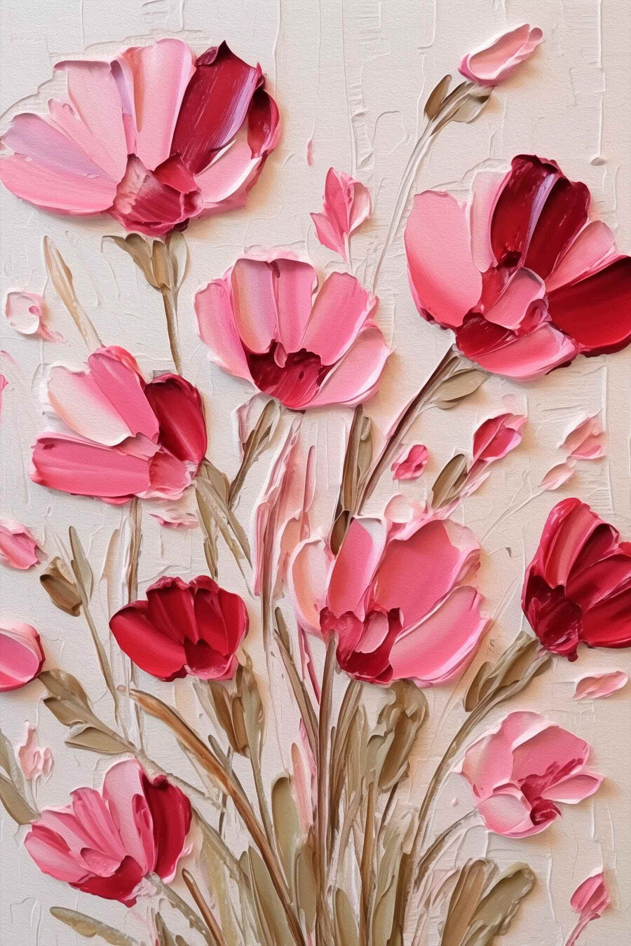 Schilderij van roze bloemen