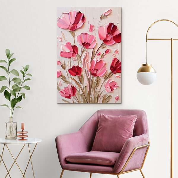 Schilderij van roze bloemen Schilderij van roze bloemen