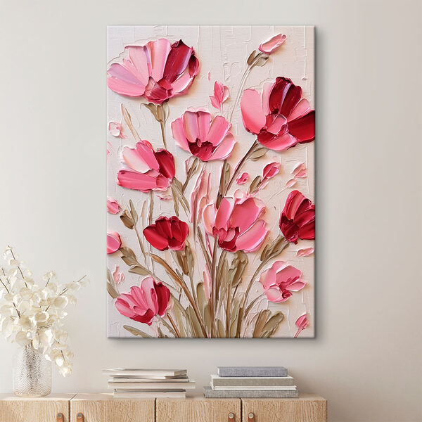 Schilderij van roze bloemen Schilderij van roze bloemen