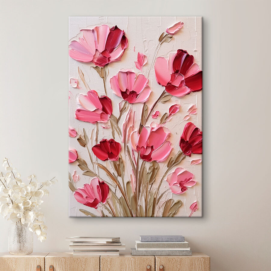 Schilderij van roze bloemen