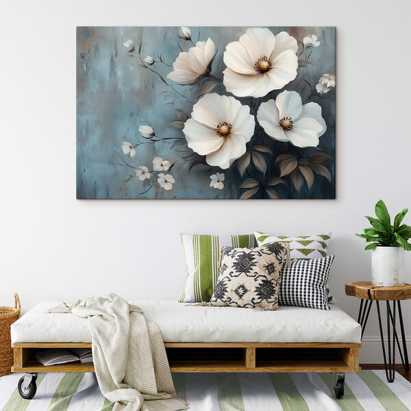 Canvas Schilderijen Schilderij van witte bloemen (Artikelnummer: s42319) Canvas Schilderijen Canvas Schilderijen Schilderij van witte bloemen (Artikelnummer: s42319)