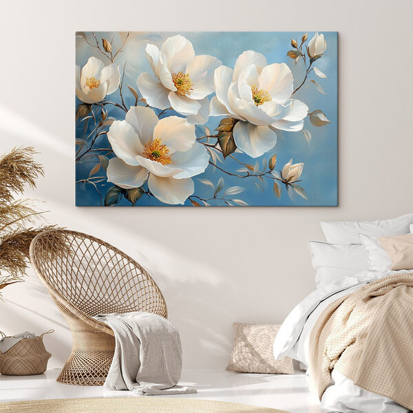 Schilderij van witte bloemen Schilderij van witte bloemen