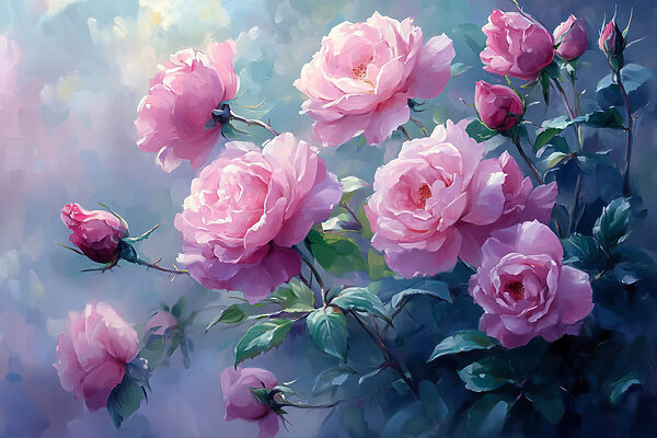 Schilderij van roze bloemen Schilderij van roze bloemen