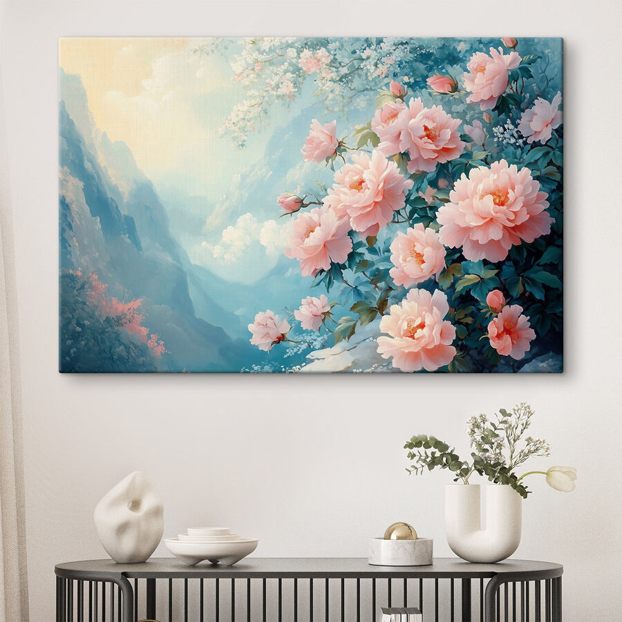 Schilderij van roze bloemen Schilderij van roze bloemen