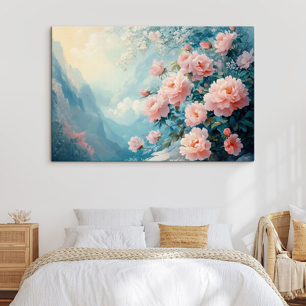 Schilderij van roze bloemen Schilderij van roze bloemen