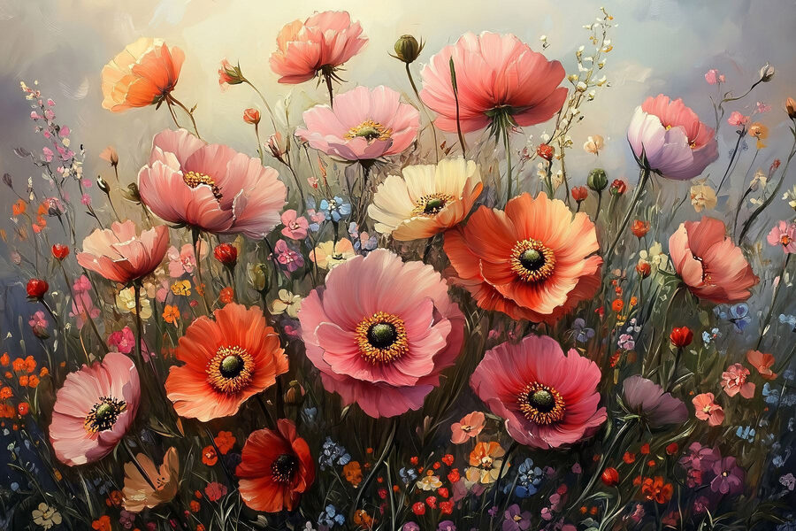Schilderij van bloemen in een veld