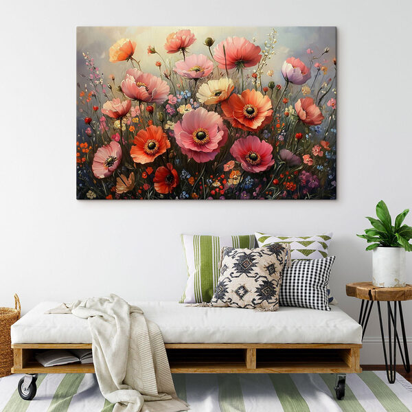 Schilderij van bloemen in een veld Schilderij van bloemen in een veld