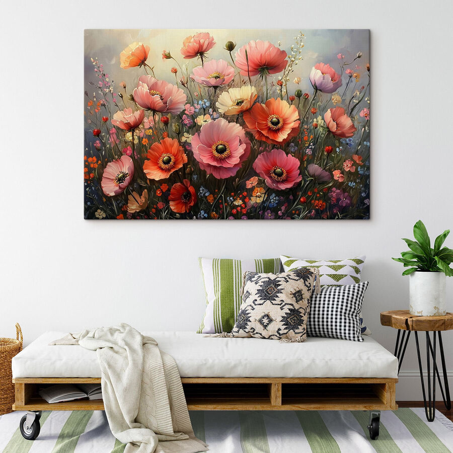 Schilderij van bloemen in een veld