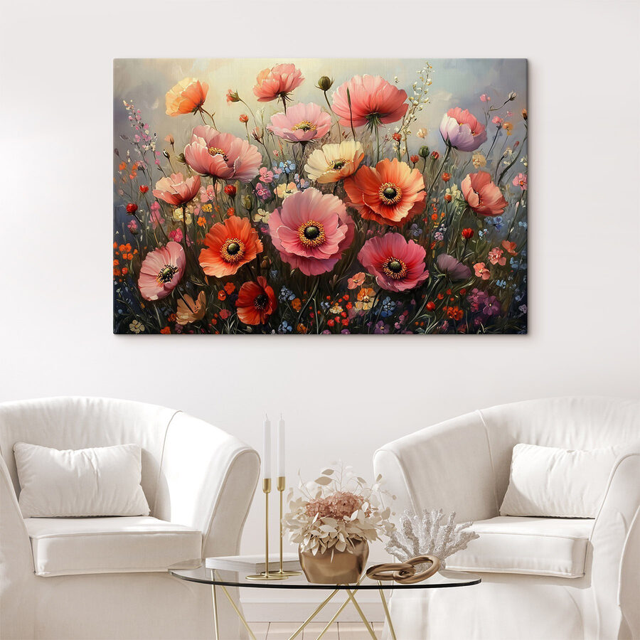 Schilderij van bloemen in een veld
