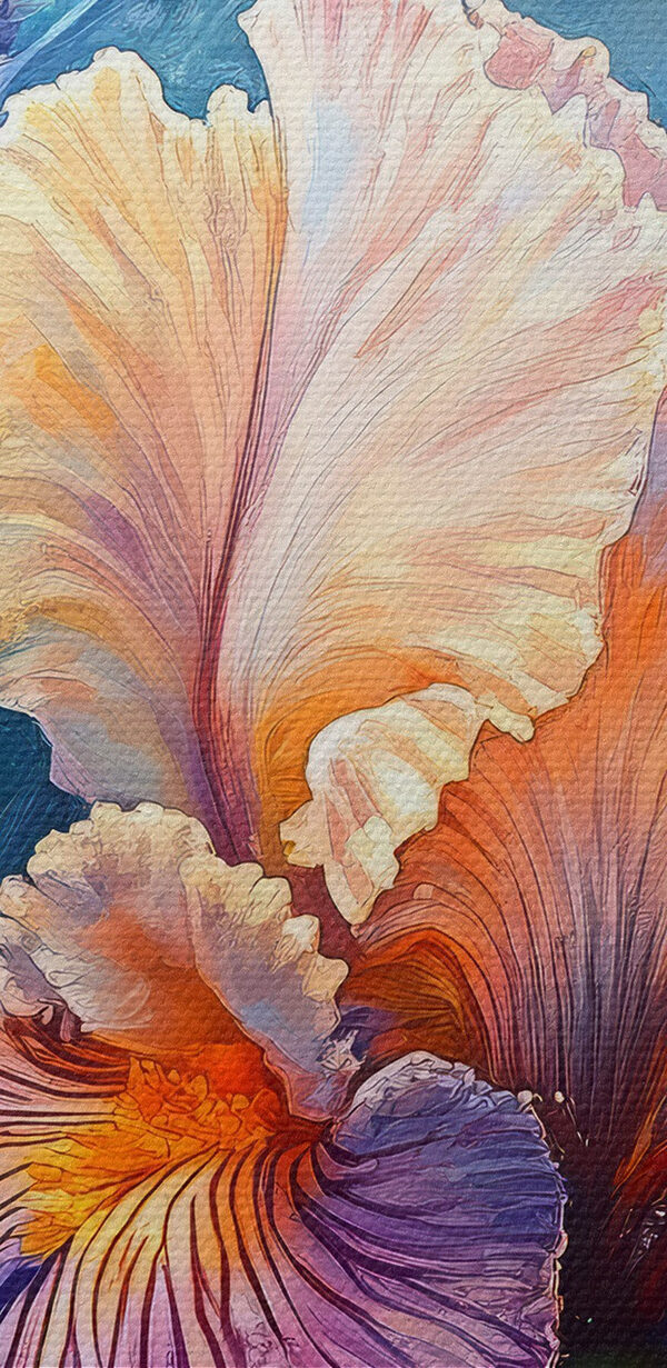 Schilderij van bloemen met gele en paarse bloemblaadjes Schilderij van bloemen met gele en paarse bloemblaadjes