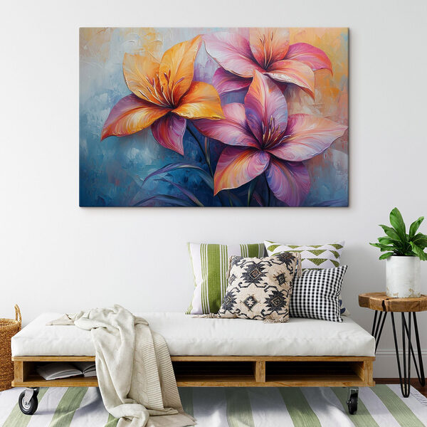 Painting of flowers on a blue background Painting of flowers on a blue background