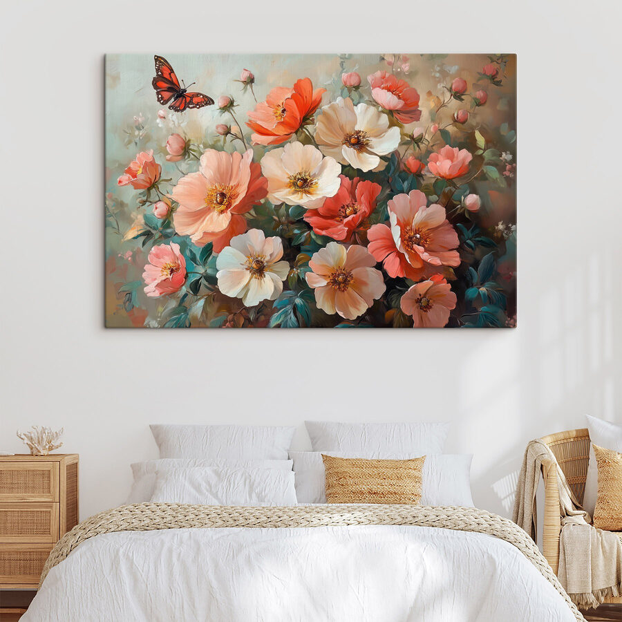 Vlinder vliegend over een boeket bloemen