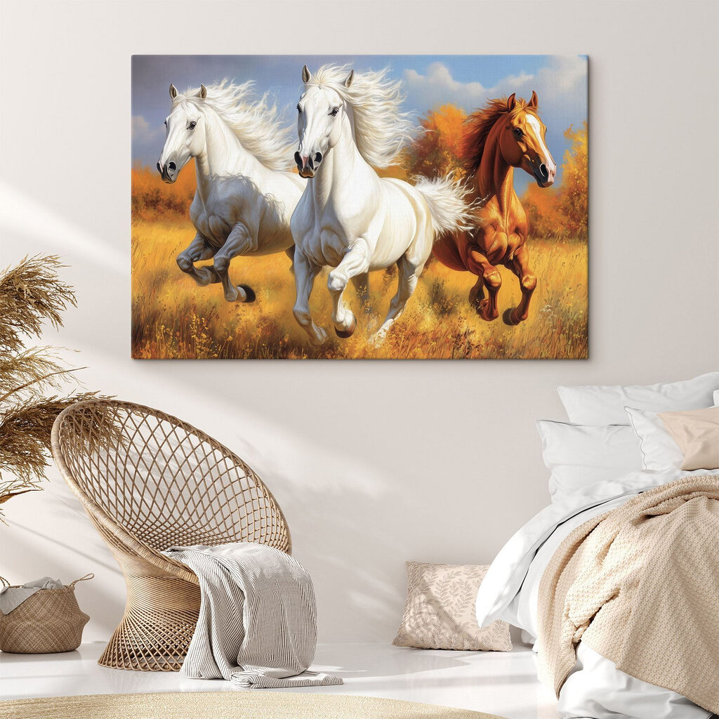 Group of horses running in a field