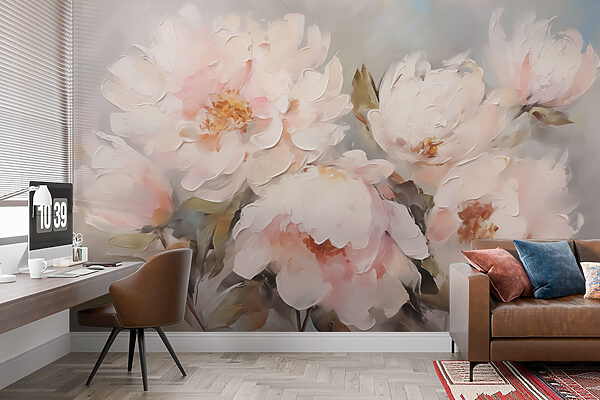 Schilderij van bloemen op een wit oppervlak Schilderij van bloemen op een wit oppervlak