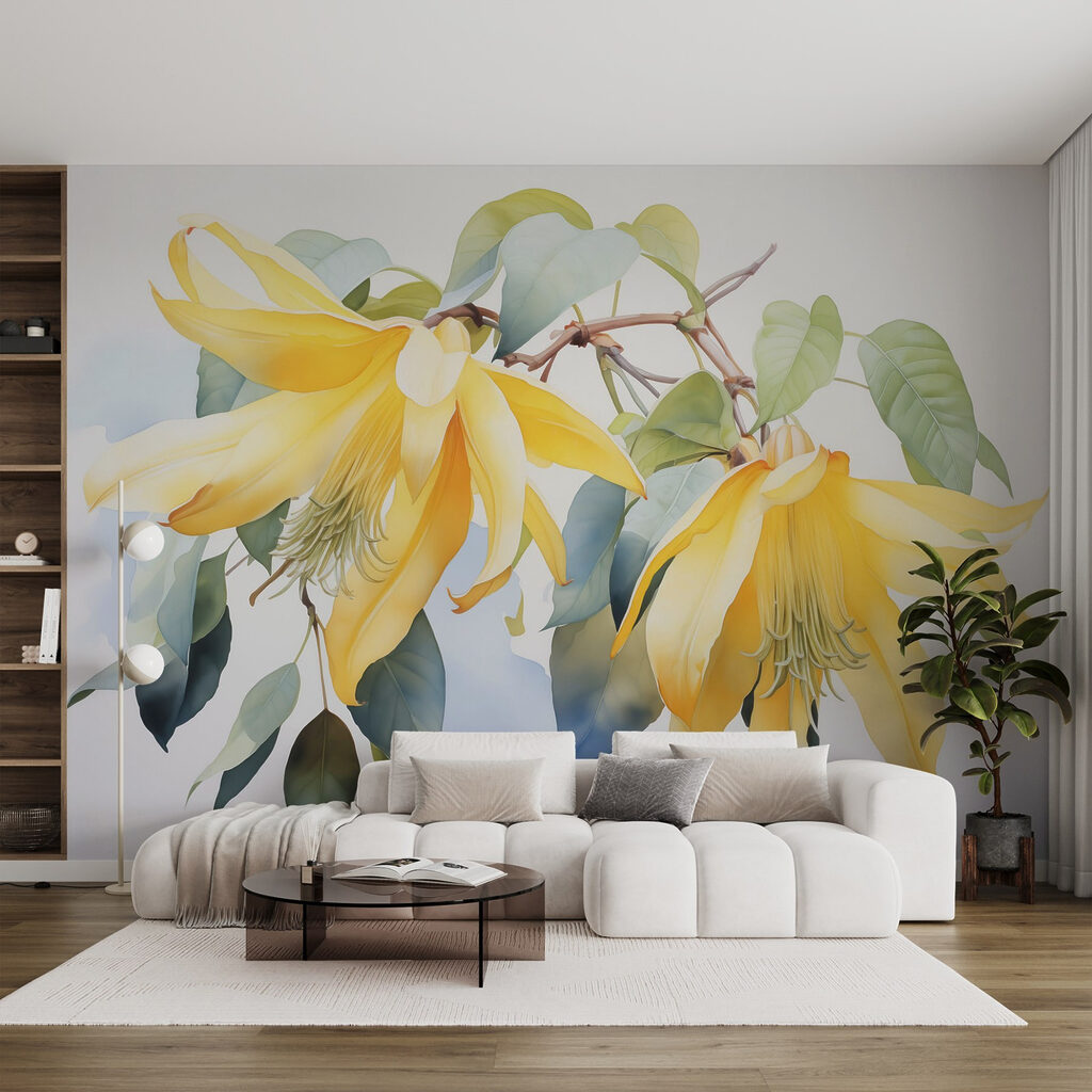 Yellow flowers on a branch Yellow flowers on a branch