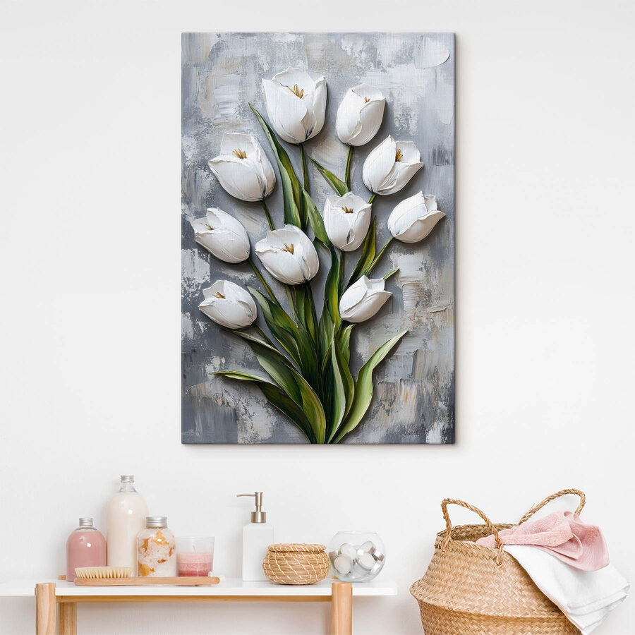 Schilderij van witte tulpen