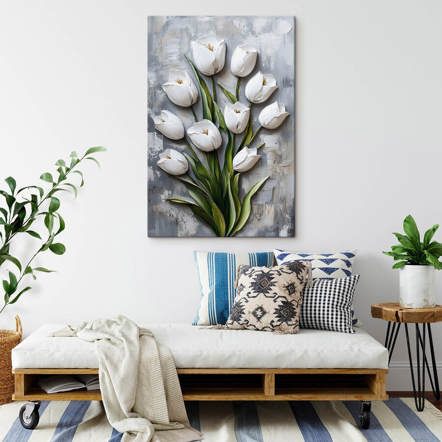 Schilderij van witte tulpen