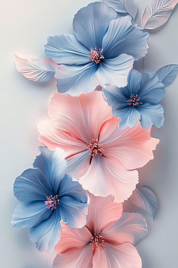 Groep blauwe en roze bloemen Groep blauwe en roze bloemen