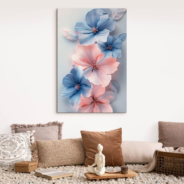 Groep blauwe en roze bloemen Groep blauwe en roze bloemen